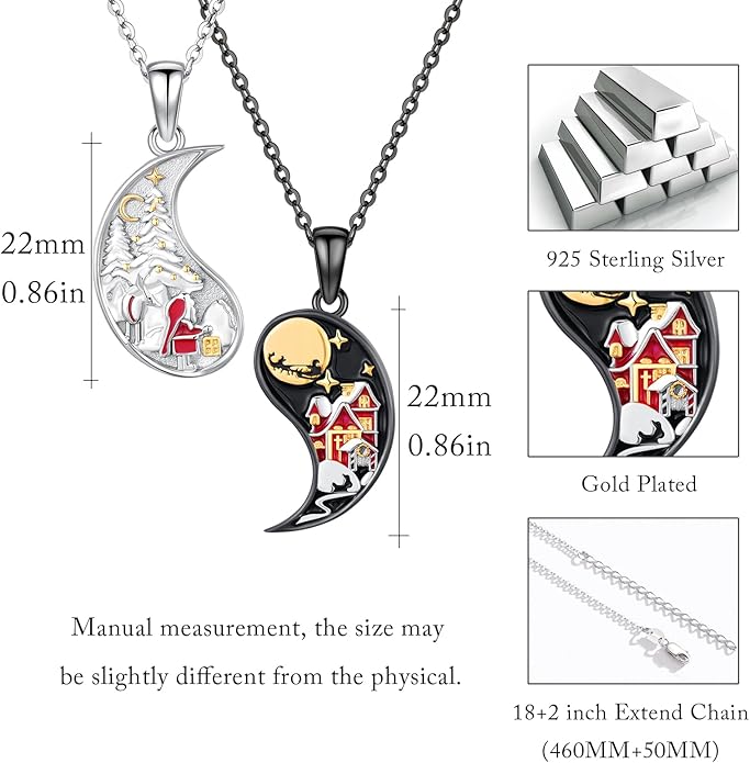 Yin Yang Matching Jewelry Set 925 Sterling Silver Yin Yang Friendship Couples BFF Pendant Necklace Jewelry for Her Him Women Men
