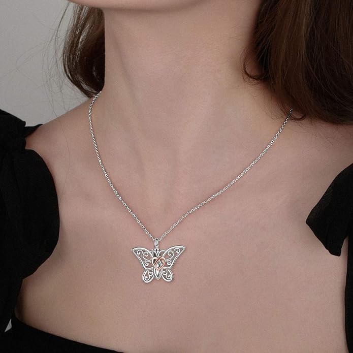 Butterfly/Dragonfly Urn Necklace for Ashes 925 Sterling Silver Celtic Knot Butterfly/Dragonfly Pendant Cremation Keepsake Necklace for Women Jewelry