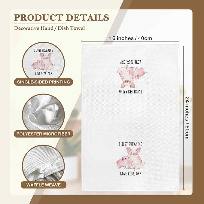 I Just Freaking Love Pigs Kitchen Towels Decorative Gifts for Pig Lovers 16x24, Pig Dish Towel Cloths Dishcloths Tea Towel, Pig Bathroom Kitchen Hand Towel Decor