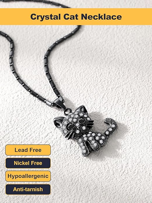 U7 Cat Pendant Necklace for Women Stainless Steel Cute Kitty Cat Jewelry Gift