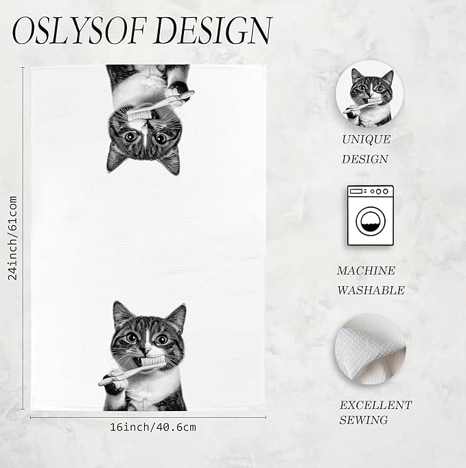 Funny Cat Hand Towels for Bathroom Washroom, Cat Bathroom Decor, Cute Kitty Kitten Bathrooms Hand Towels, Cats Lover Mom Lady Gifts for Women, 16x24 Inch