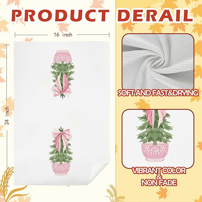 SPBL&L Pink Chinoiserie Kitchen and Bathroom Towels, Bow Coquette Dish Towels, Hand Towels, Grandmillennial Decor, 16x24 Inches