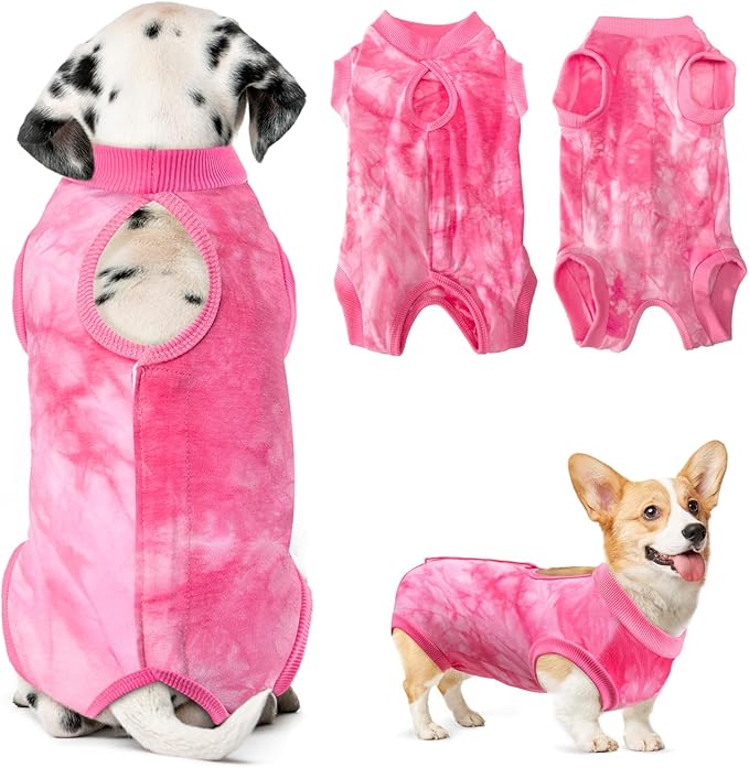 Lukovee Recovery Suit for Dogs, Onesie Surgery Recovery Suit for Female Male Dogs, Abdominal Wounds Cone E-Collar Alternative Prevent Licking Spay Recovery Suit (Pink,Large)