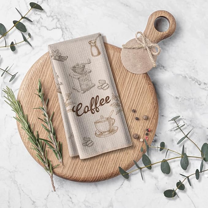 Coffee Themed Kitchen Towels,Funny Joked Bar Dishcloth,16"X24"Inch,Absorbent Drying Hand Towel, Gifts For Café Lovers,Neighbor,Wife,Women,Hostess,New Home,Mom,Housewarming On Christmas Mother's Day