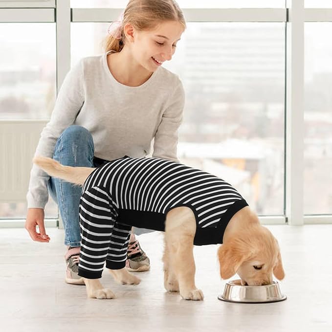 Kuoser Dog Recovery Suit, Anti Licking Dogs Rear Leg Sleeve, Abdominal Dog Surgical Suit with Pants Cover Protect Wounds, Dogs Elbow Protector Soft Pet Surgery Onesie Cone Alternative, Black L