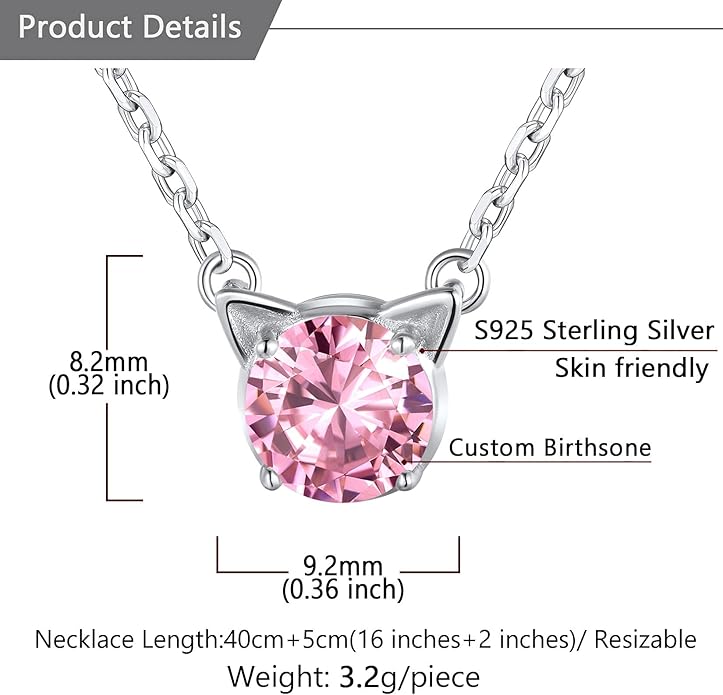 SILVERCUTE Sterling Silver Birthstone Necklace for Women,Dainty Silver Pendant Necklace with Round Cubic Zirconia,16"-18"