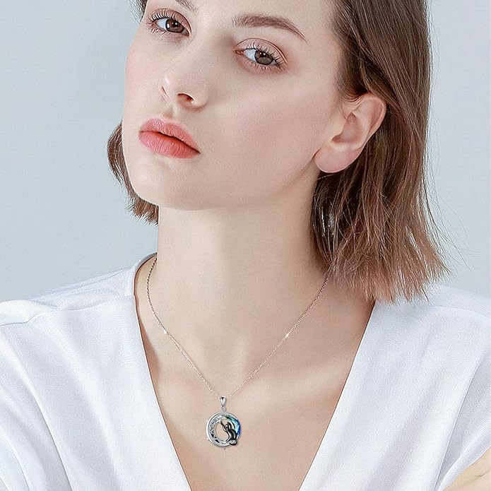 Turtle/Black Cat/Compass Necklace Sterling Silver Crystal Pendant Necklaces Cute Animal Jewerly for Women Mom
