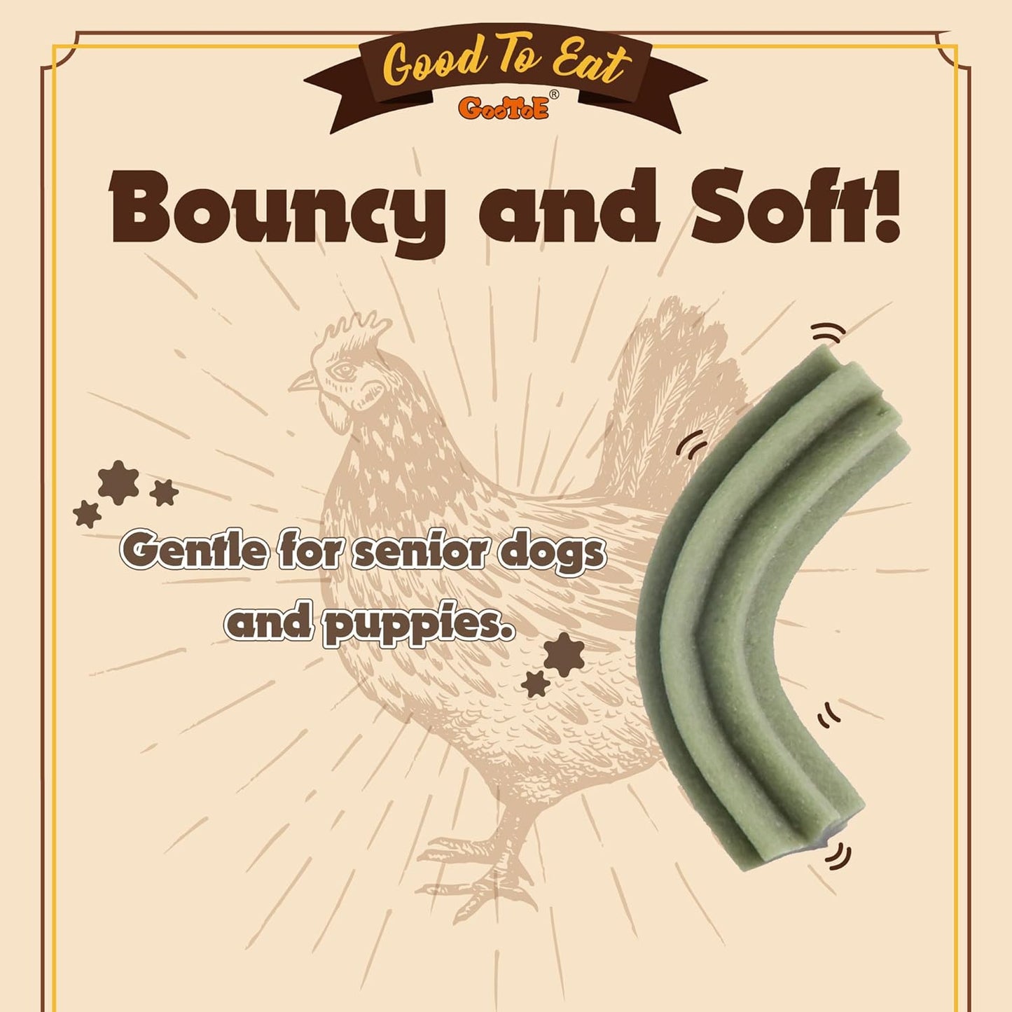 Gootoe Soft Chicken Dental Chews with Chlorophyll 1.5 lb, All Natural, Grain-Free, High-Protein, Healthy & Easily Digestible, Soft Texture, Resealable