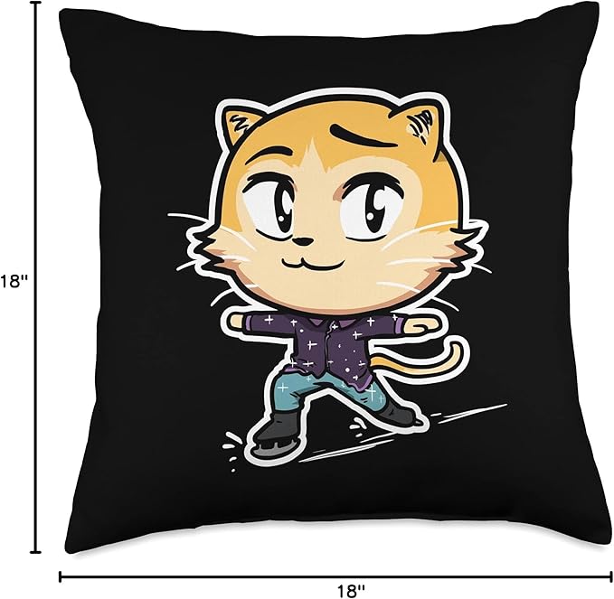 Cute Kawaii Cat Figure Skating Ice Skater Cat Lover Throw Pillow