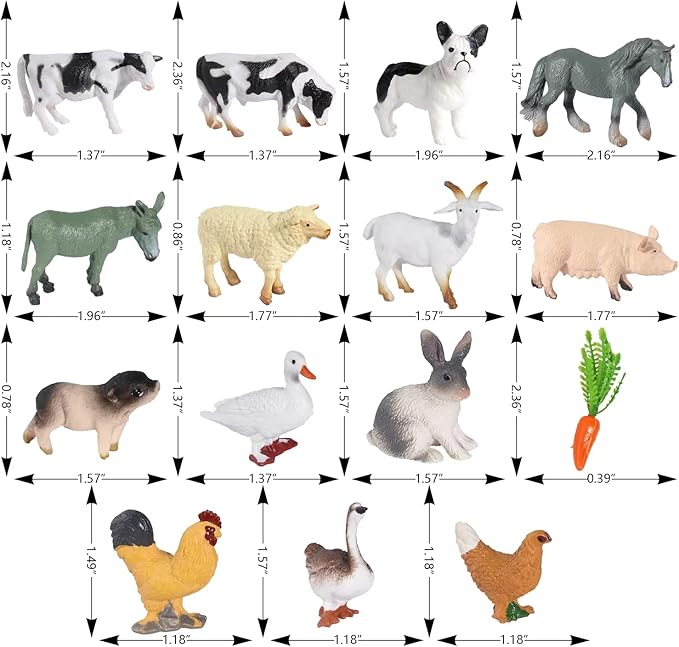 SIENON 15Pcs Farm Animal Figures Toys Realistic Mini Farm Animal Figurines, Farm Barn Animals Playset, Miniature Farm Animal Cake Topper Ornaments for Easter Egg Fillers Birthday Animals Theme Party