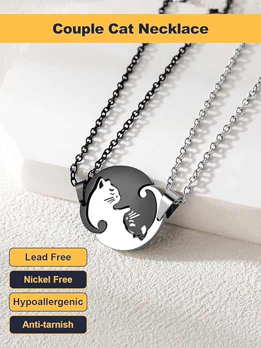 U7 Cat Pendant Necklace for Women Stainless Steel Cute Kitty Cat Jewelry Gift