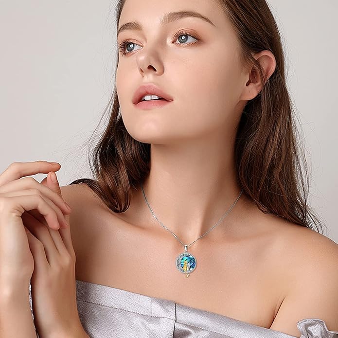TOUPOP Cat Necklace Sterling Silver Abalone Shell Celtic Cat on the Moon with Abalone Shell Birthday Christmas Jewelry Gifts for Women