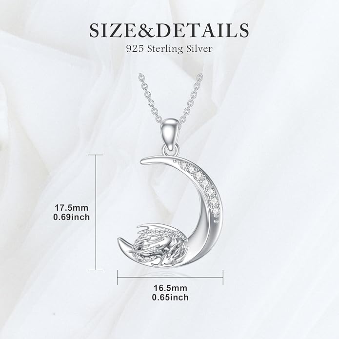 Diamond Black Cat/Red Panda/Sloth/Deer/Unicorn Necklace for Women 925 Sterling Silver Sleeping Animal and Moon Pendant with Lab Grown Diamonds Jewelry Gifts