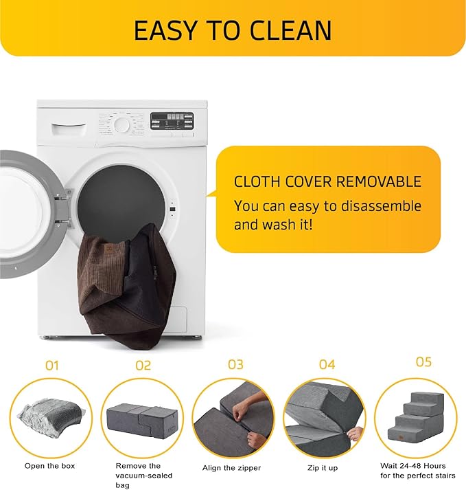 Dog Stairs for High Bed, Dog Steps for Bed Couch Sofa, 35D Foam Pet Steps for Small Dogs and Cats, Extra Wide Pet Stairs with Non-Slip Bottom Brown, 5 Steps