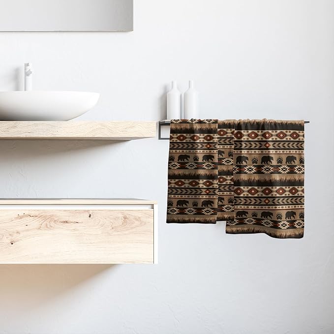 Brown Bear Forest Hand Towels Set of 2 Ethnic Tribe Soft Absorbent Decorative Fingertip Towels for Bathroom Home Kitchen Hotel Spa Gym