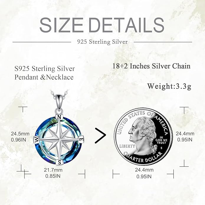Turtle/Black Cat/Compass Necklace Sterling Silver Crystal Pendant Necklaces Cute Animal Jewerly for Women Mom