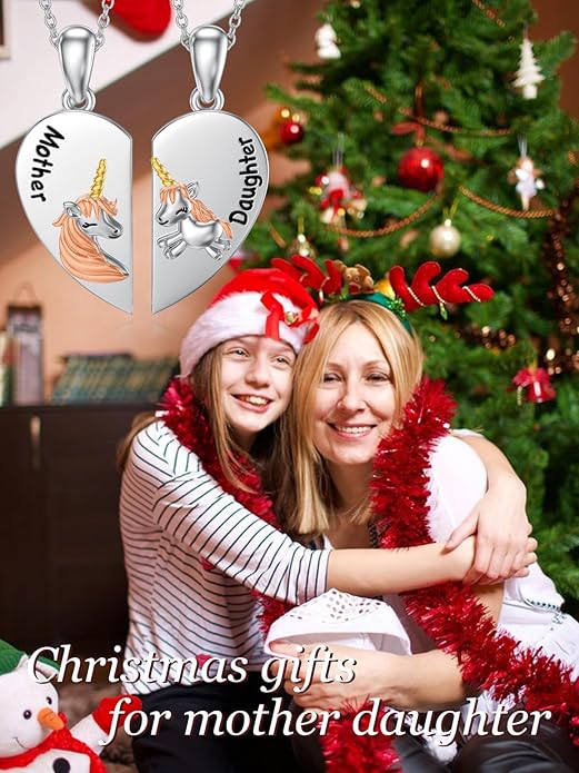 OCJ Mother Daughter Matching Necklaces 925 Sterling Silver Animals Matching Necklace for Mom Daughter 2 Pcs Matching Heart Pendant Birthday Mothers Day Gifts for Mom and Daughter