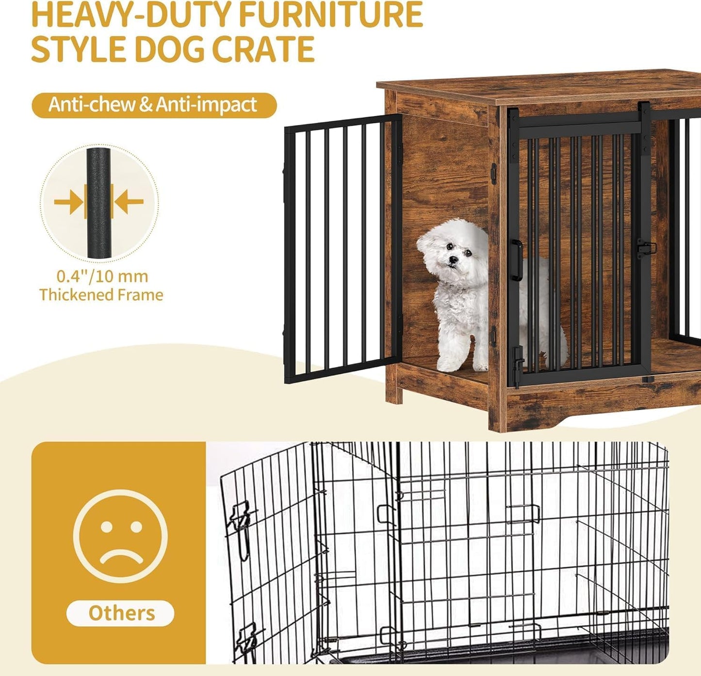27.2" Dog Crate Furniture with Barn Door, Heavy Duty Dog Kennel Indoor with 2 Doors, Wooden Pet Cage End Table for Small Medium Dogs up to 22 lb, Anti-Chew Anti-Escape, Rustic Brown DFC84301B