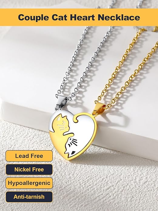 U7 Cat Pendant Necklace for Women Stainless Steel Cute Kitty Cat Jewelry Gift