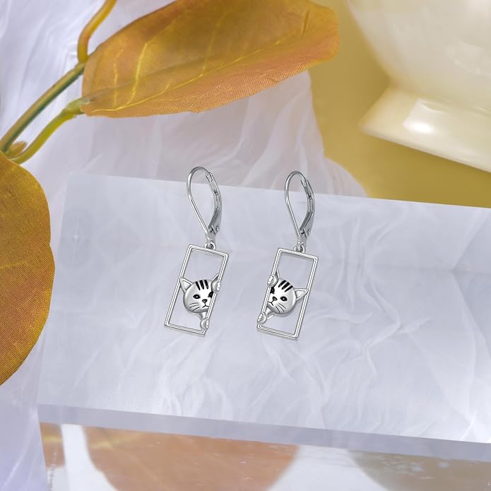 YFN Cat Earrings for Women Sterling Silver Shark Dangle Earrings Cat Jewelry Gifts for Women Cat Lover Shark Jewelry for Shark Lover