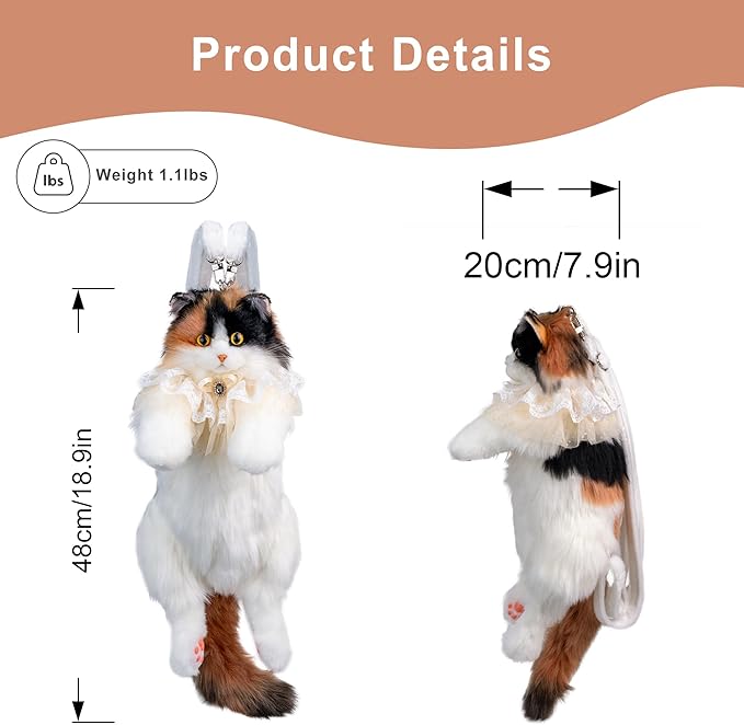 Chongker Stuffed Animals Backpack - Lifelike Stuffed Cat Plush Backpack, Handmade Cute Cat Shaped Bag, Large Dark Calico