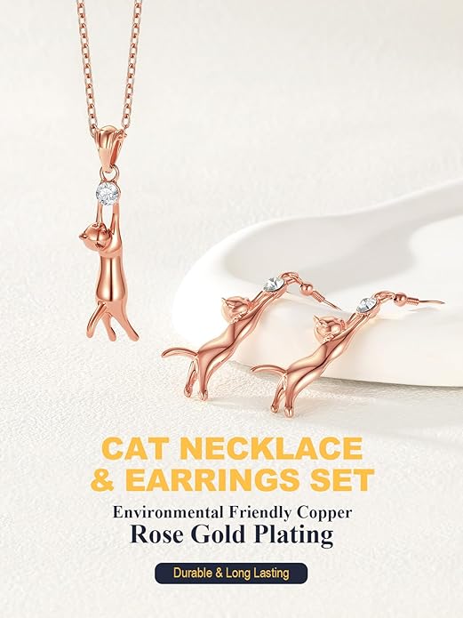 U7 Cat Pendant Necklace for Women Stainless Steel Cute Kitty Cat Jewelry Gift