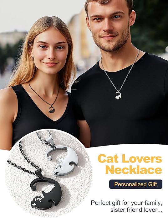 U7 Cat Pendant Necklace for Women Stainless Steel Cute Kitty Cat Jewelry Gift