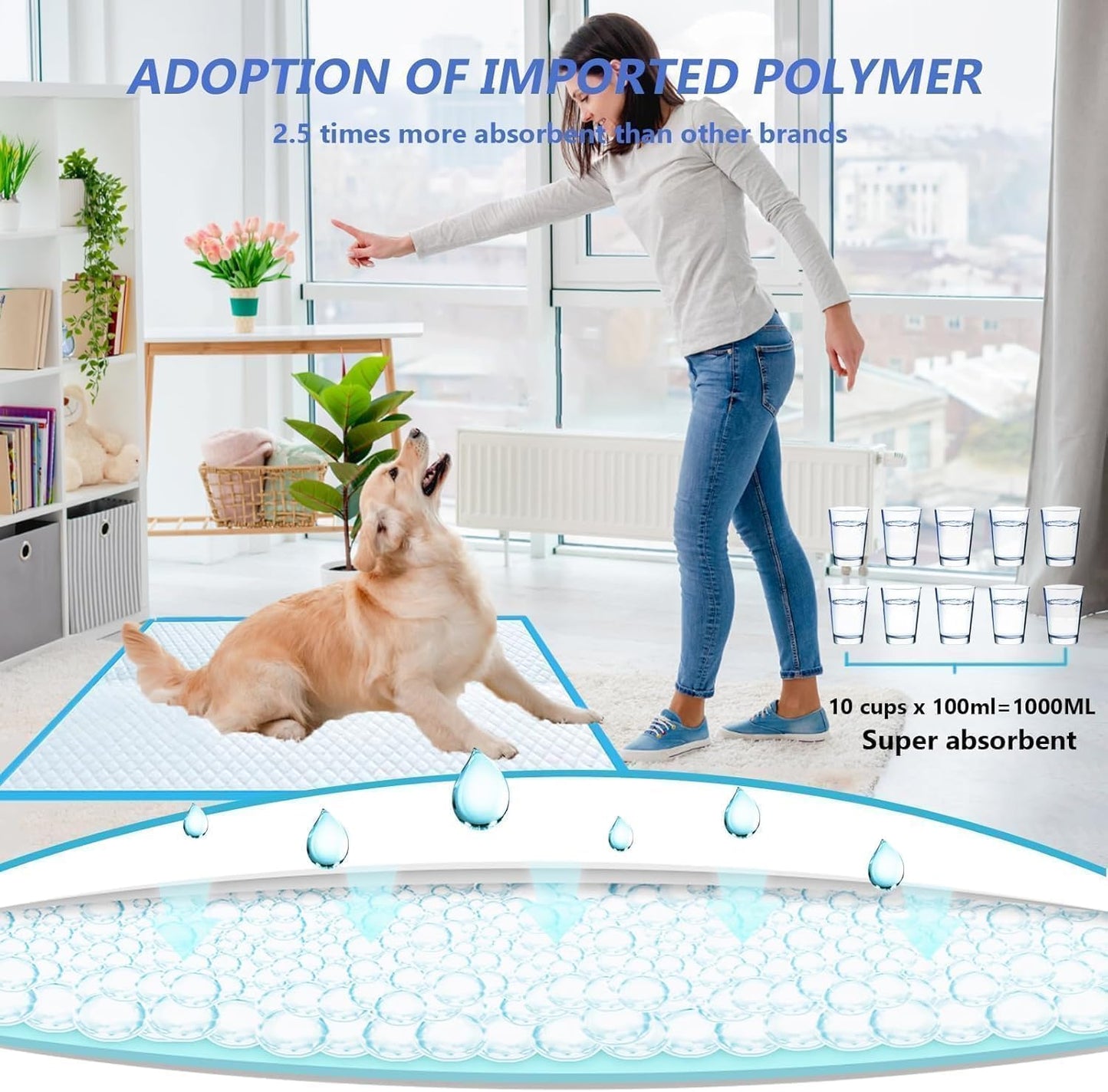 Puppy Pee Pads for Dogs 36"x55" 40 Count, Extra Large Dog Pee Pads, Leak-Proof & Super Absorbent Dog Pee Pads, Thicken Disposable Potty Pads Puppy Training Pads for Cats Rabbits