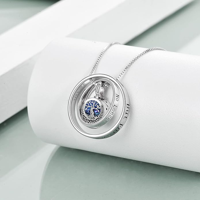 Tree of Life Urn Necklaces for Ashes 925 Sterling Silver Tree of Life Crystal Cremation Jewelry for Ashes Memory Jewelry for Women Men
