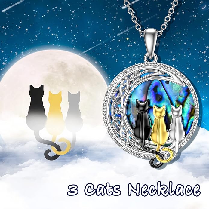 TOUPOP Cat Necklace Sterling Silver Abalone Shell Celtic Cat on the Moon with Abalone Shell Birthday Christmas Jewelry Gifts for Women