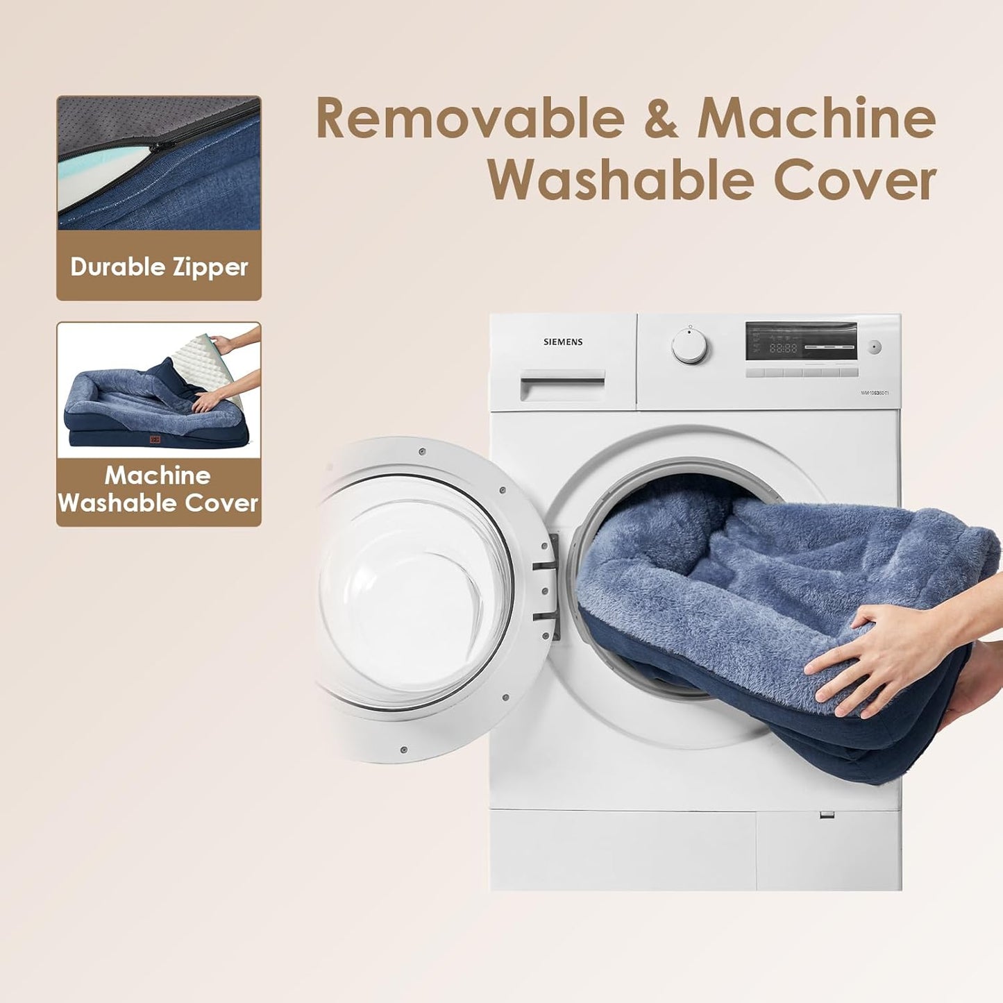 EHEYCIGA Memory Foam Dog Bed for Large Sized, Orthopedic Dog Sofa with Sides and Waterproof Liner, Washable Bolster Pet Couch with Removable Cover, 36x27x7 Inch, Navy