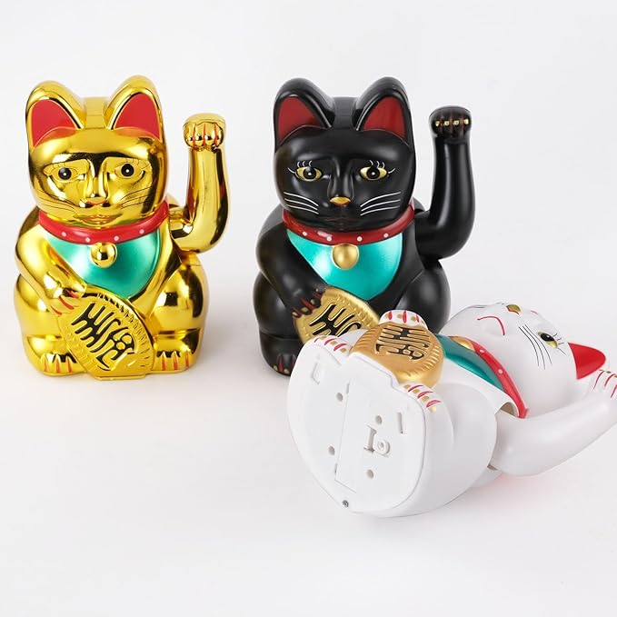 Maneki Neko Lucky Cat,Fengshui Cat- Waving Arm Battery Operated for Fortune Money and Good Luck (White, 6 in)