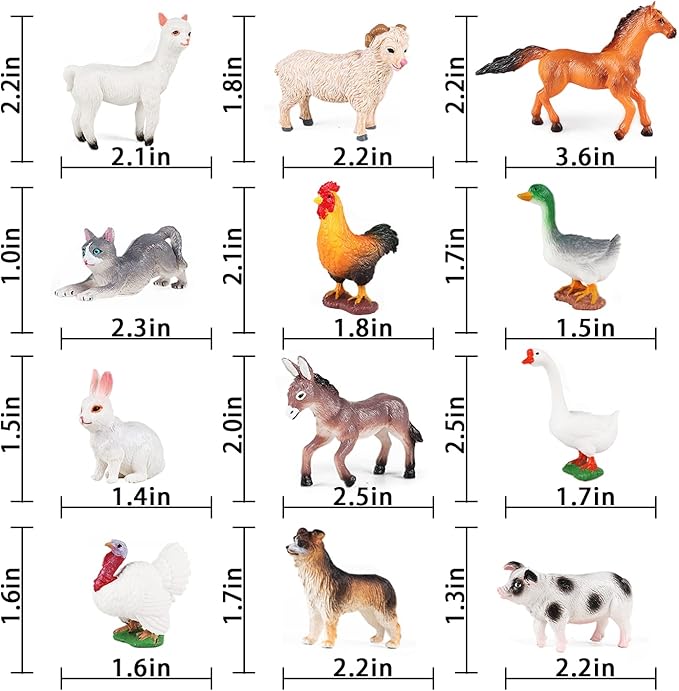 SIENON 12Pcs Farm Animal Figures Toys Realistic Plastic Cattle Figurines Educational Learning Toy Playset, Cake Decorations for Birthday Christmas Easter Egg Party Favors