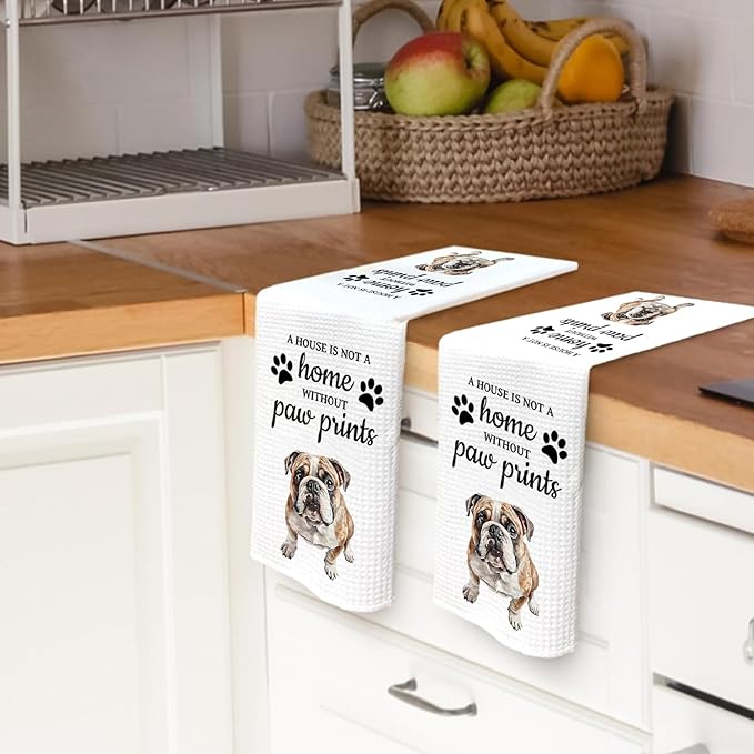 Bulldog Dog Gifts Kitchen Bathroom Decor Towels 16″×24″, Dog Lovers Gifts for Girls Mom Women, Bulldog Gifts For The Owners,A House is Not A Home Without Paw Prints Bathroom Kitchen Dish Hand Towels