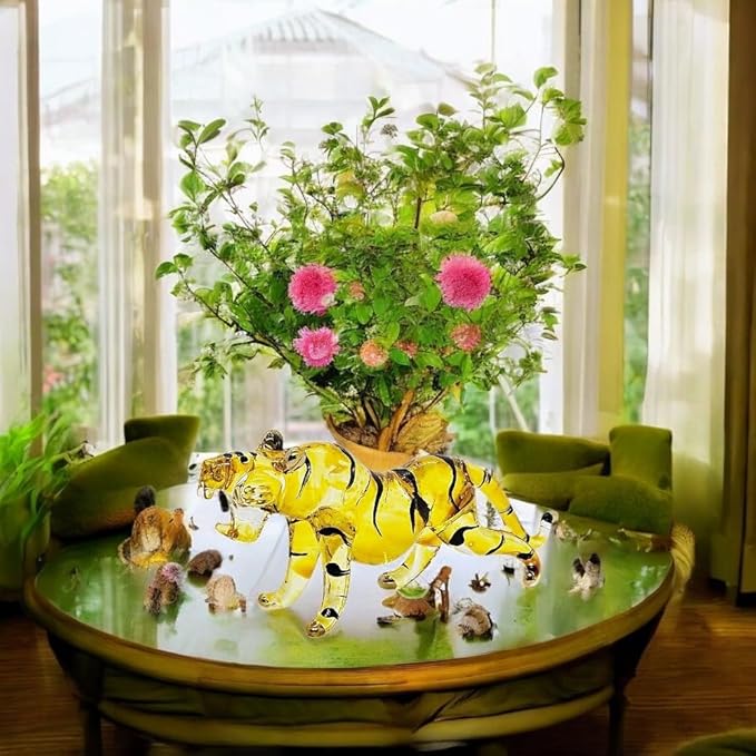 Tiny 3" Yellow Roaring Bengal Tiger - Miniature Hand Blown Glass Tigers Panthera Wild Cats Small Crystal Wildlife Animals Decorative Figures Collectible Figurines Décor Gifts