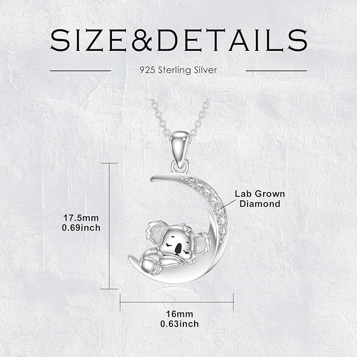 Diamond Black Cat/Red Panda/Sloth/Deer/Unicorn Necklace for Women 925 Sterling Silver Sleeping Animal and Moon Pendant with Lab Grown Diamonds Jewelry Gifts