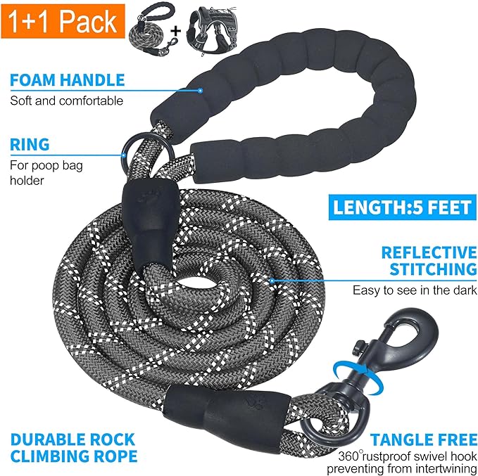 Heavy Duty Tactical Dog Harness for Large Dogs, No Pull Adjustable Pet Harness Reflective Service Training Easy Control Pet Vest Military K9 Working Dog Harnesses-X- Large, Black