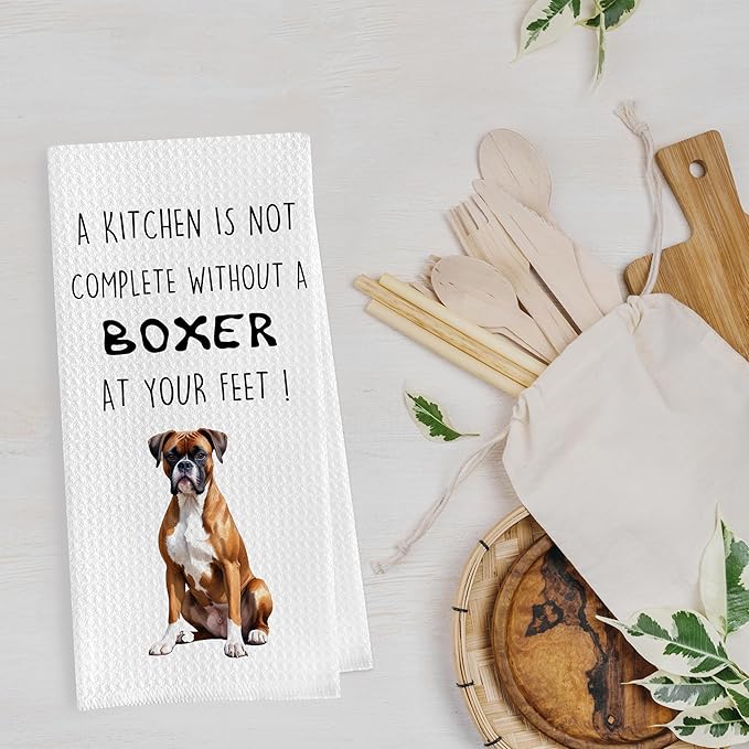 Boxer Dog Dish Towels Set - Funny Boxer Dog Gifts Decorative Waffle Weave Kitchen Towels, Boxer Dog Hand Towels, Boxer Dog Tea Towels, Boxer Dog Gifts (16×24 Inches, Set of 2)