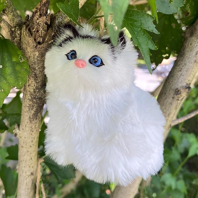 Pack of 5 Realistic Plush Baby Cats Figurines - Mini Christmas Tree Hanging Ornaments. Faux Fur Kittens. Backpack Fluffy Kitty Pendant Keychain Toys