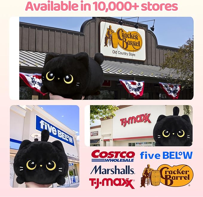 Black Cat Plush, Cute Cat Plushies Toy, Soft Kitten Plushie Cuddle Pillow, Anime Plushie Doll, Cute Stuff Toys Gift for Girls, Boys and Males (8 Inch)