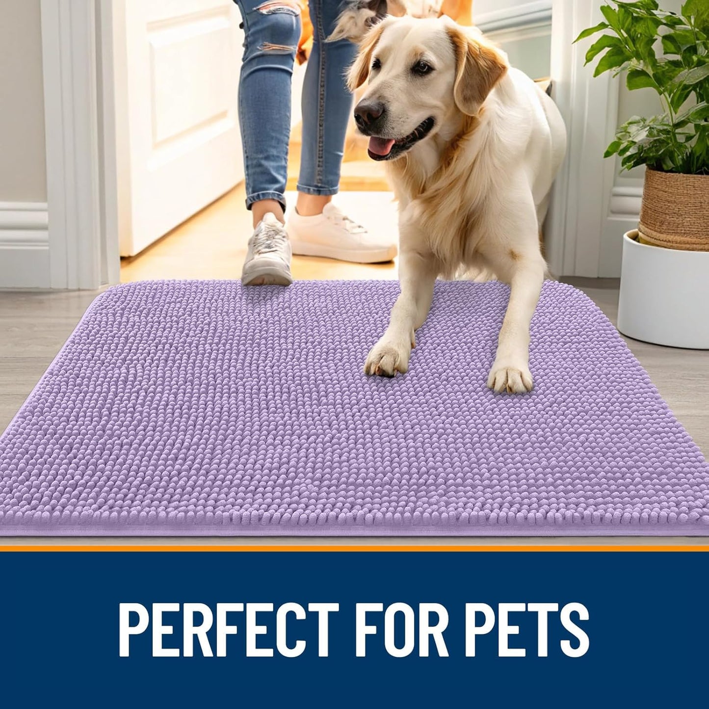 OLANLY Dog Door Mat for Muddy Paws 70x46, Absorbs Moisture and Dirt, Absorbent Non-Slip Washable Doormat, Quick Dry Chenille Mud Mat for Dogs, Entry Indoor Entryway Carpet for Inside Floor, Lavender
