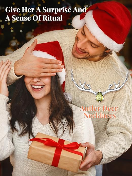 Silvora 925 Sterling Silver Deer Antler Necklace, Antler Deer Jewelry Antler Pendant Choker Birthstone Necklace Christmas Jewelry for Women