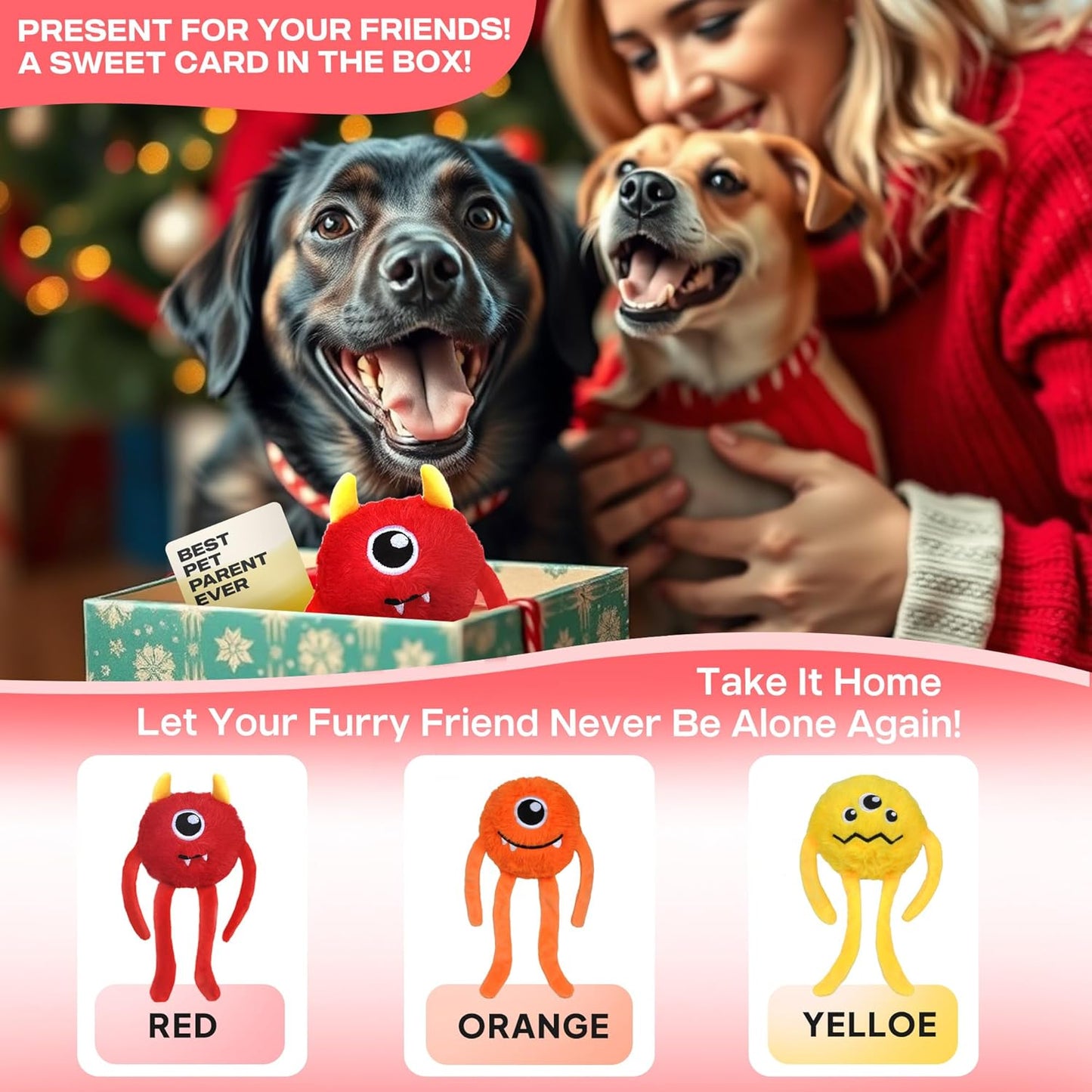 Fida Dog Chew Toys for Aggressive Chewers(3in1),Squeaky Dog Toys for Large Dogs,Interactive Dog Toys to Keep Them Busy, Dog Ball for Small, Medium and Large Dogs(Red)