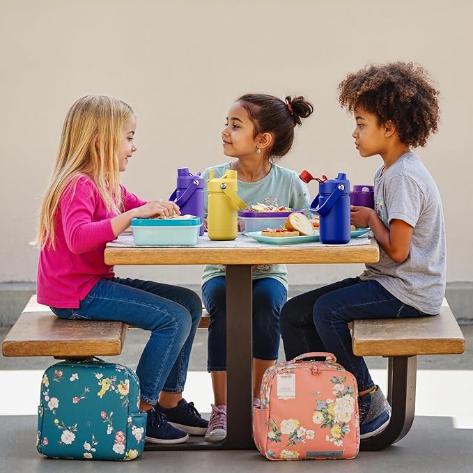 Kids Insualated Water Bottle with Straw - 12oz Stainless Steel Water Bottle with Dual Spouts, Leak-Proof, BPA-Free, Double Wall Vacuum Keeps Cold for 24 Hours for Sports, Travel (Aquamarine Blue)