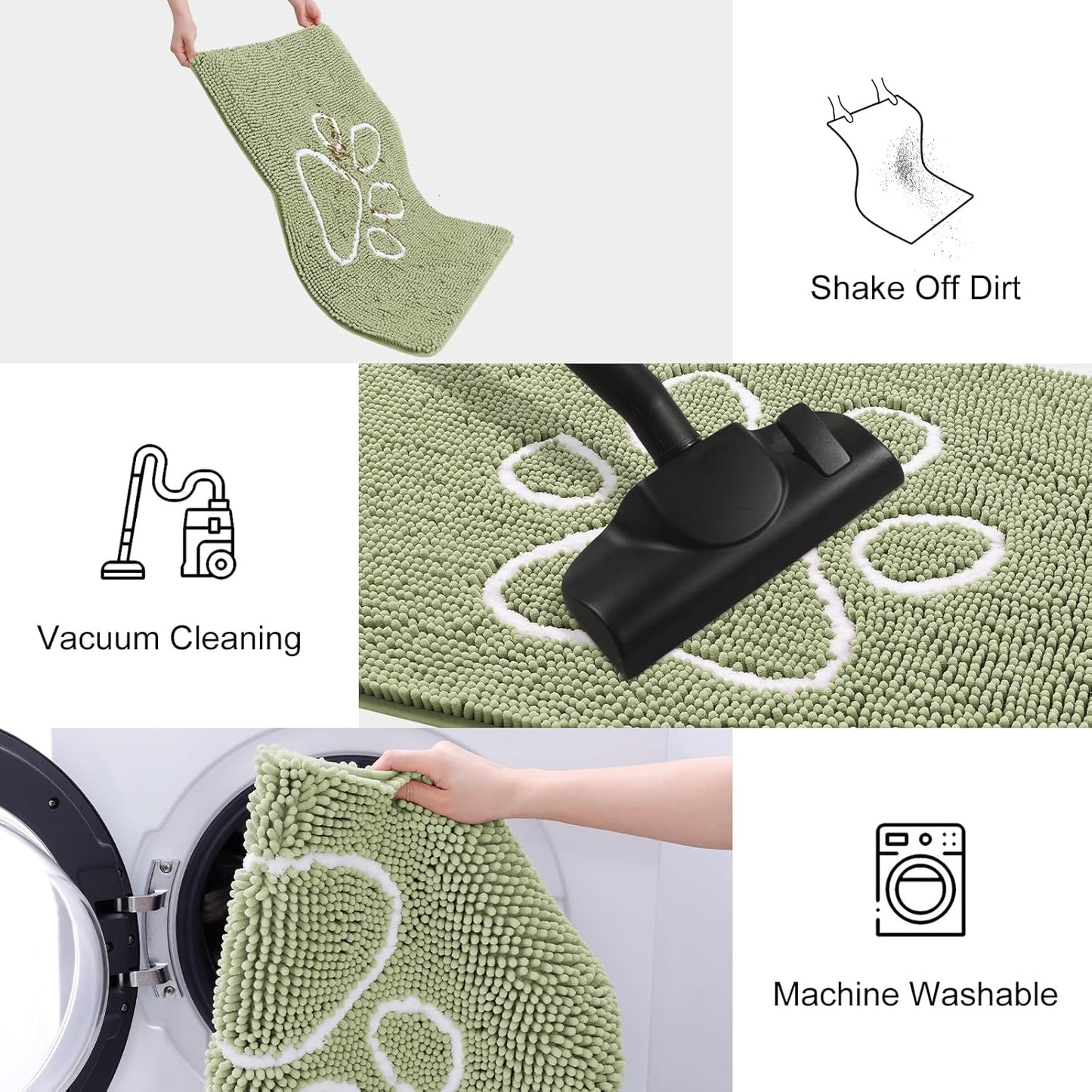 Smiry Dog Door Mat for Muddy Paws, Absorbent Dirt Trapper Non Slip Quick Dry Washable Chenille Mat for Mud Dogs, Entry Rug for Indoor and Outdoor (30x20 Inches, Sage Green)