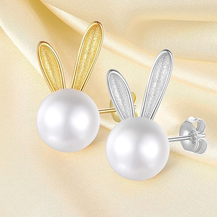 Rabbit Cat Earrings Freshwater Pearl Earrings Sterling Silver Stud Earrings for Women Gifts