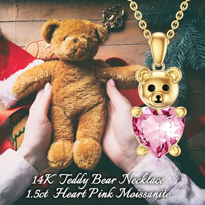 WSX 14K Real Gold Animal Necklace for Women, Bear/Cat/Rabbit/Elephant/Horse Pendant Charm Jewelry Gifts Mother Day Valentine Christmas