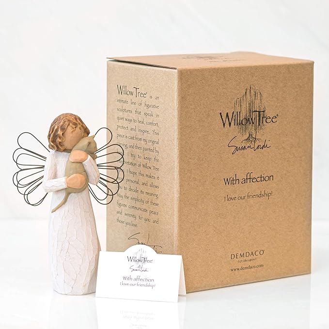 Willow Tree with affection Angel, I Love Our Friendship, Gift to Celebrate Loving Pets and Cat Lovers, Sculpted Hand-Painted Figurine