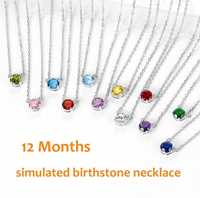 SILVERCUTE Sterling Silver Birthstone Necklace for Women,Dainty Silver Pendant Necklace with Round Cubic Zirconia,16"-18"