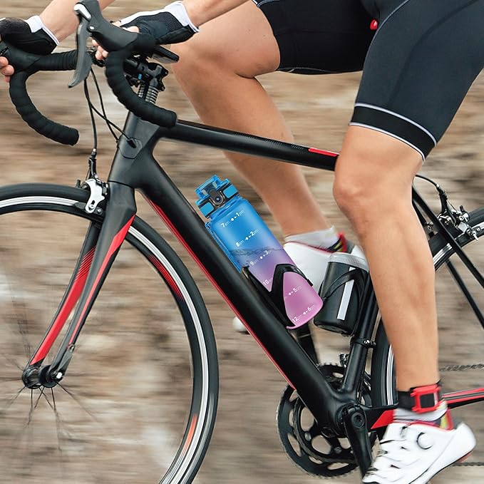 OLDLEY 32 oz Water Bottle, Motivational Water Bottle with Time Marker, Sports Water Bottle With Strap, Leakproof & BPA Free Large Water Bottles for School, Gym, Travel, Outdoor, Tritan,Blue&Purple